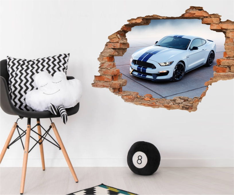 naklejki na ścianę, niebieski Ford Mustang GT Shelby, wyscigowe - NaklejkiOzdobne.pl